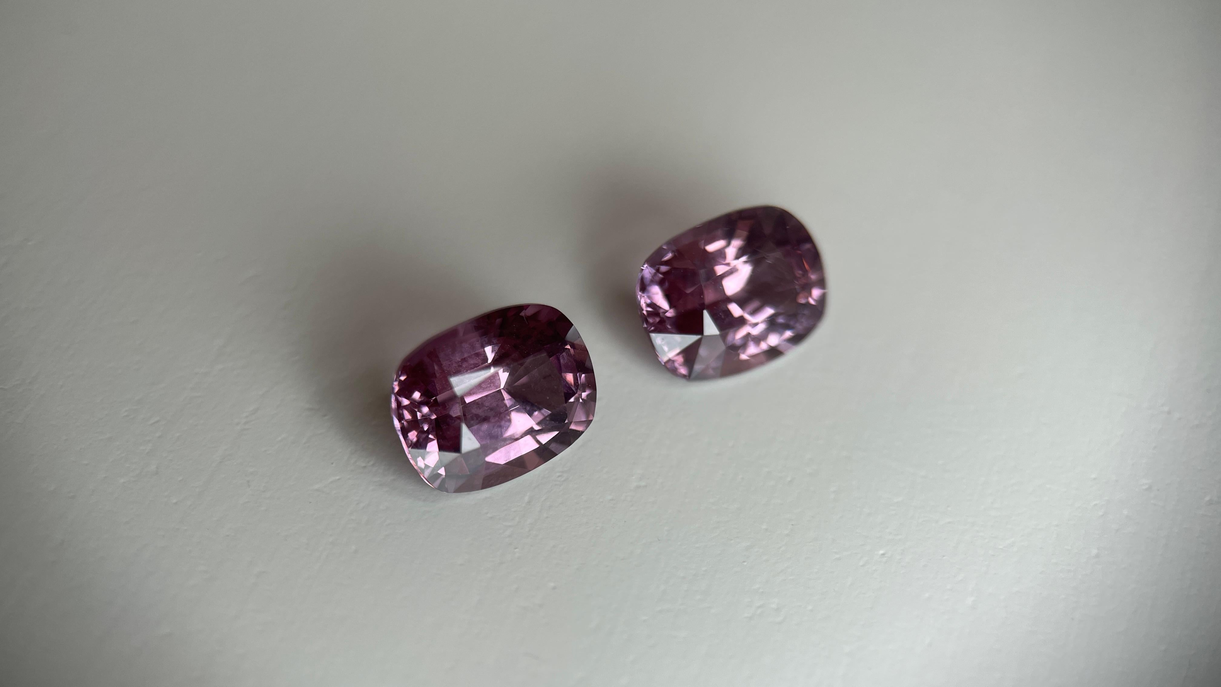 4,93 Karat Metallic lila rosa Spinell-Paar, Top-Qualität, Spinell im Präzisionsschliff (Art déco) im Angebot