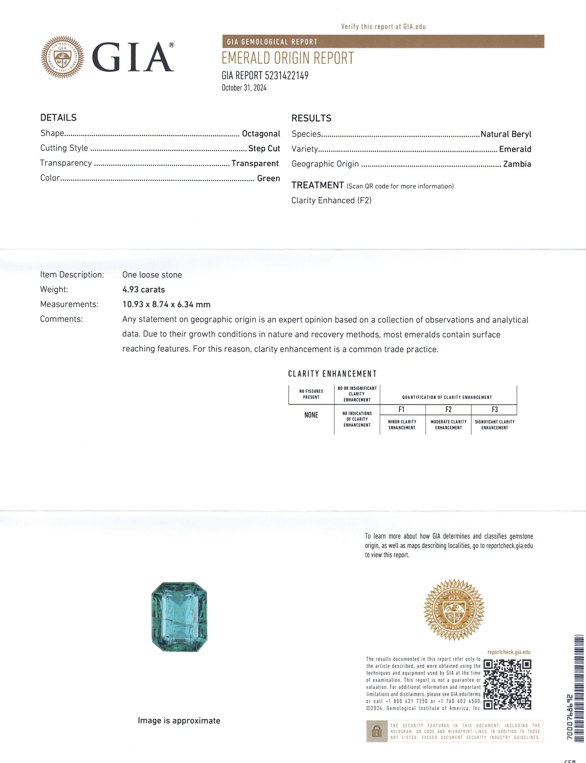 Dies ist ein atemberaubender GIA-zertifizierter Smaragd 


Der GIA-Bericht lautet wie folgt:

GIA-Berichtsnummer: 5231422149
Die Form: Achteckig
Schnittstil: Stufenschnitt
Schnittart: Krone: 
Schnittstil: Pavillon: 
Transparenz: Durchsichtig
Farbe: