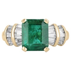 4.93tcw 18K Colombian Emerald-Emerald Cut and Tapered Baguette Diamond Ring