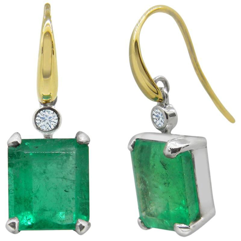 4.94 Carat Colombian Emerald and Diamond Drop Earrings