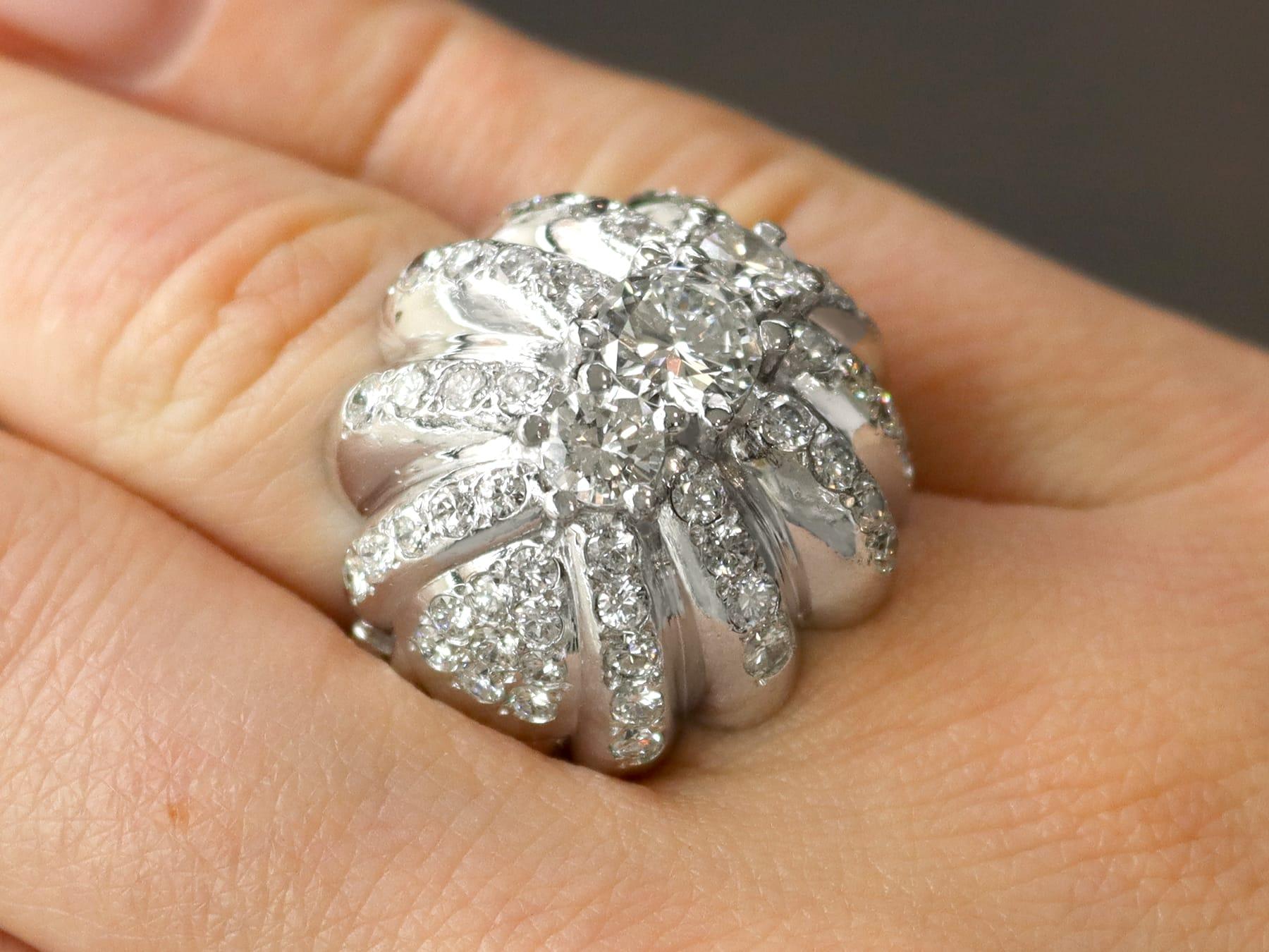 Round Cut 4.94 Carat Diamond and Platinum Cocktail Ring, circa 1950 For Sale