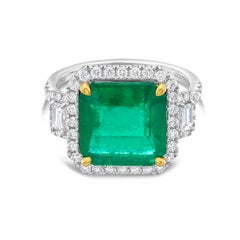 4.94 Carat Emerald Cut Emerald and Diamond White Gold Ring