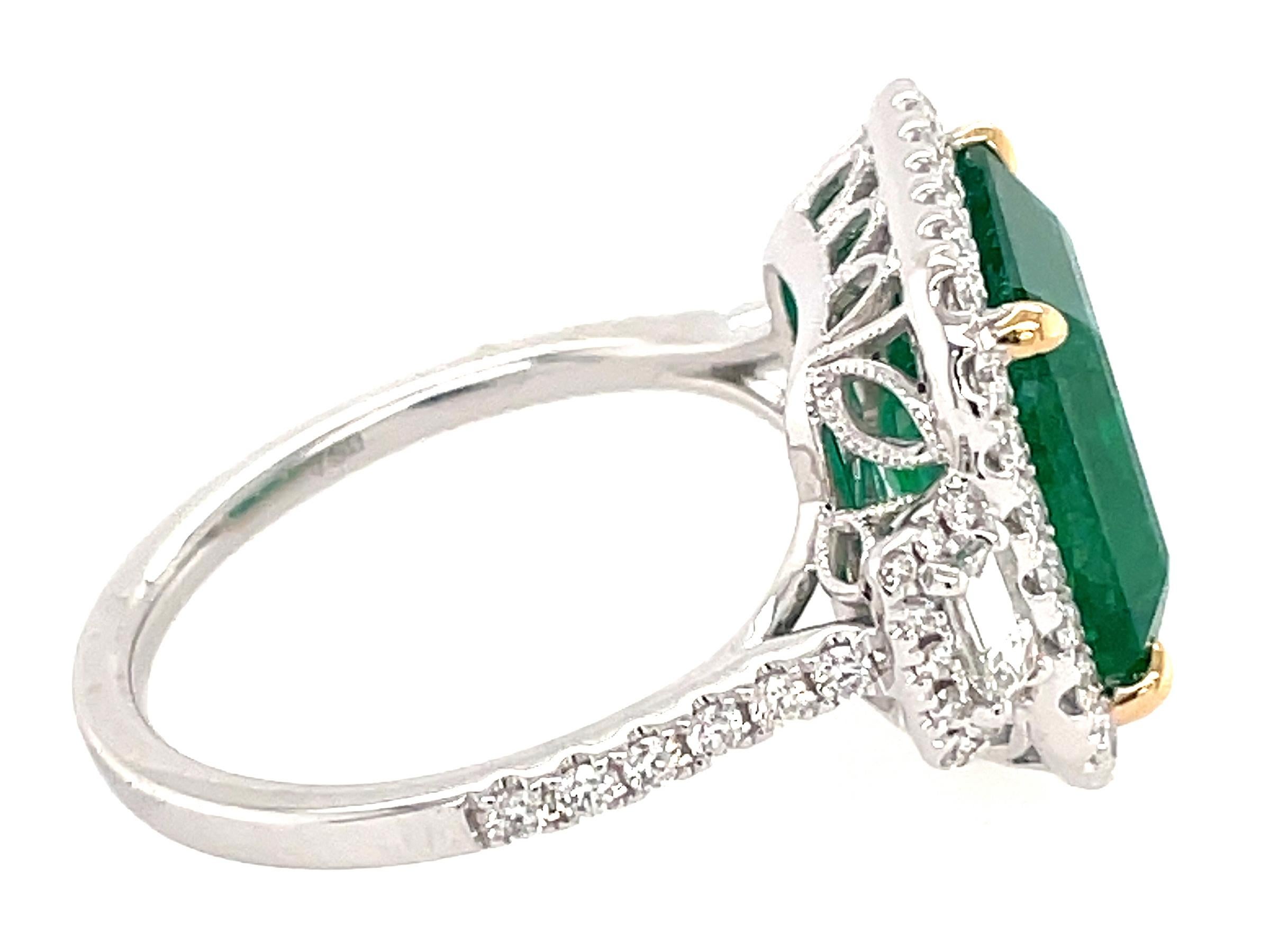 4.94 Carat Emerald Cut Emerald and Diamond White Gold Ring In New Condition For Sale In Great Neck, NY