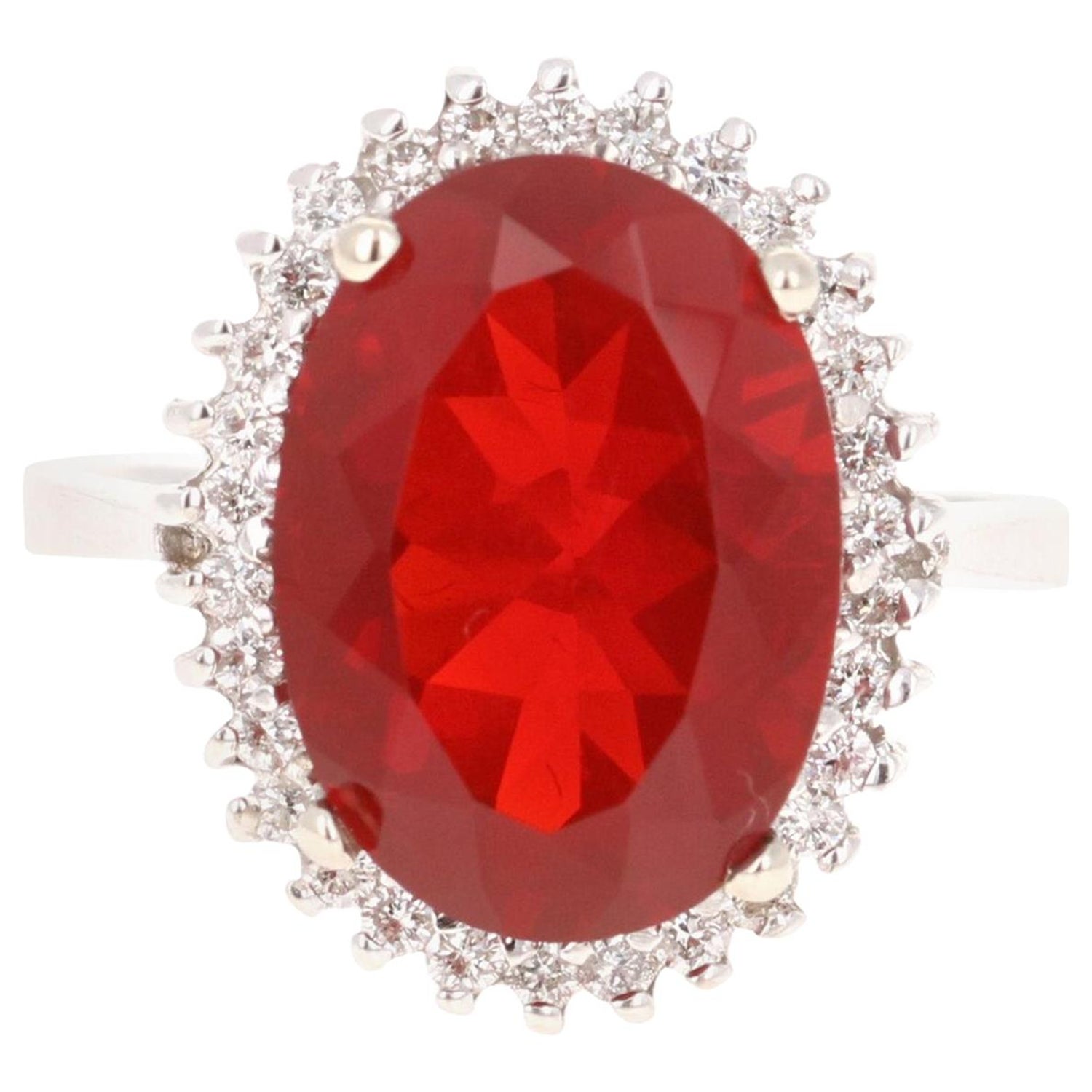 4 94 Carat Fire Opal Diamond 14 Karat White Gold Ring For Sale At 1stdibs