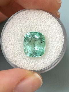 4.94 Carat Freckled Sea Foam Green Colombian Emerald - Cushion Cut Genuine Gem