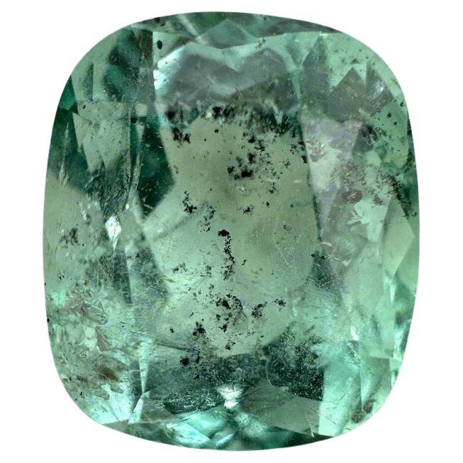 Esmeralda colombiana verde espuma de mar pecosa de 4,94 quilates - Gema auténtica talla cojín en venta
