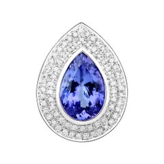 4.94 Carat Genuine Tanzanite and White Diamond 14 Karat White Gold Pendant