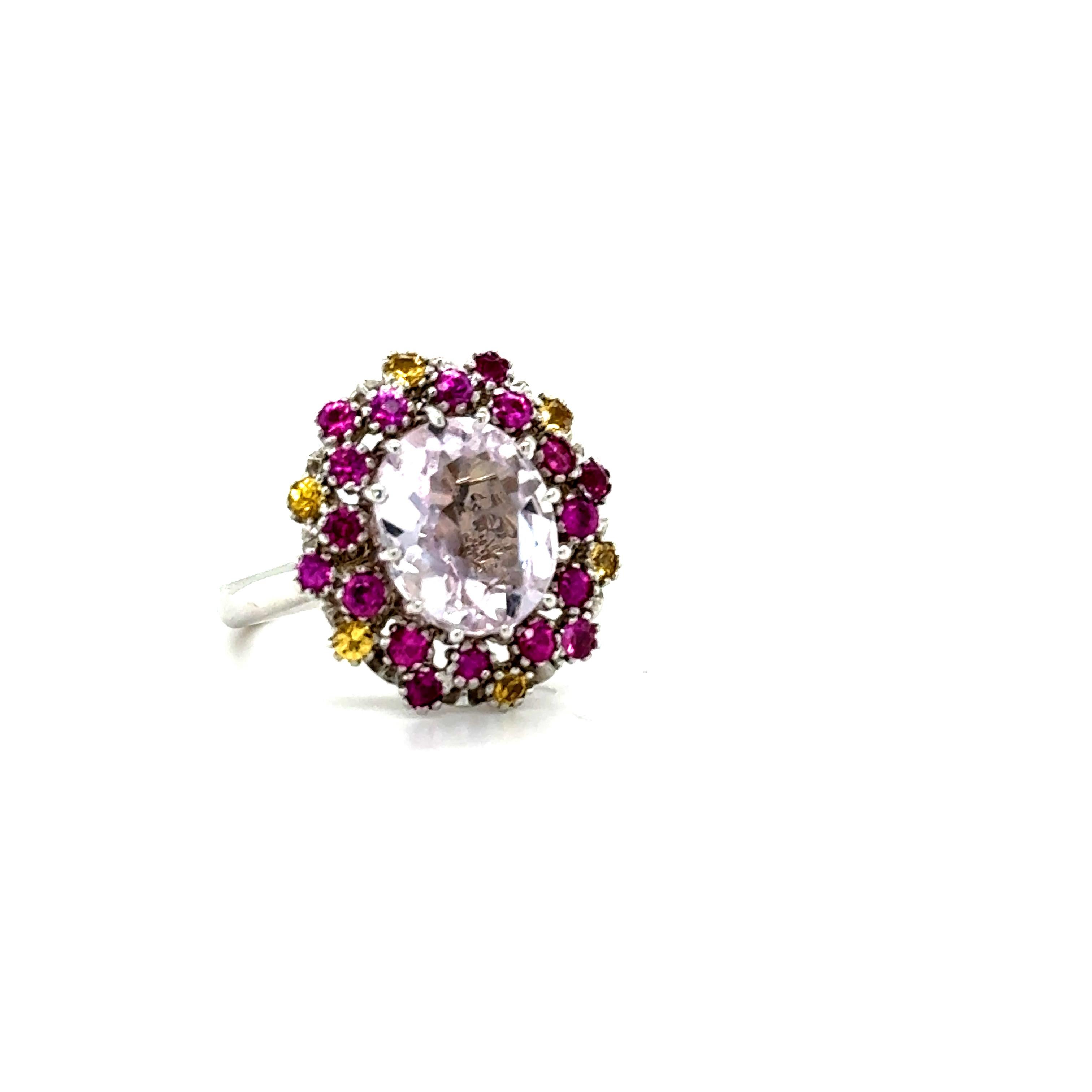 Contemporary 4.94 Carat Kunzite Pink Yellow Sapphire White Gold Cocktail Ring For Sale