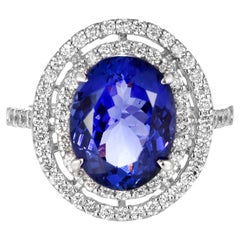 4.94 Carat Natural 'AAA' Tanzanite and Diamond Ring Made in Platinum