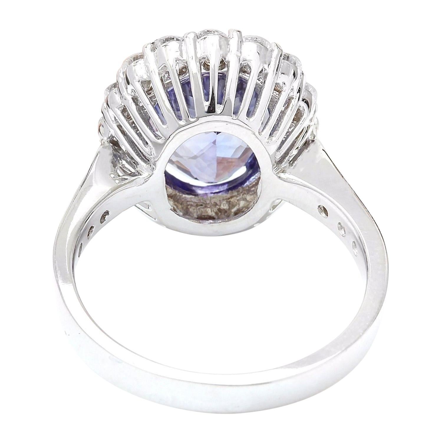Oval Cut Natural Tanzanite Diamond Ring In 14 Karat Solid White Gold  For Sale