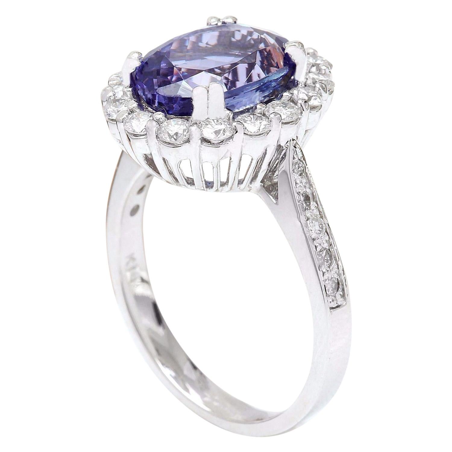 Oval Cut Natural Tanzanite Diamond Ring In 14 Karat Solid White Gold For Sale