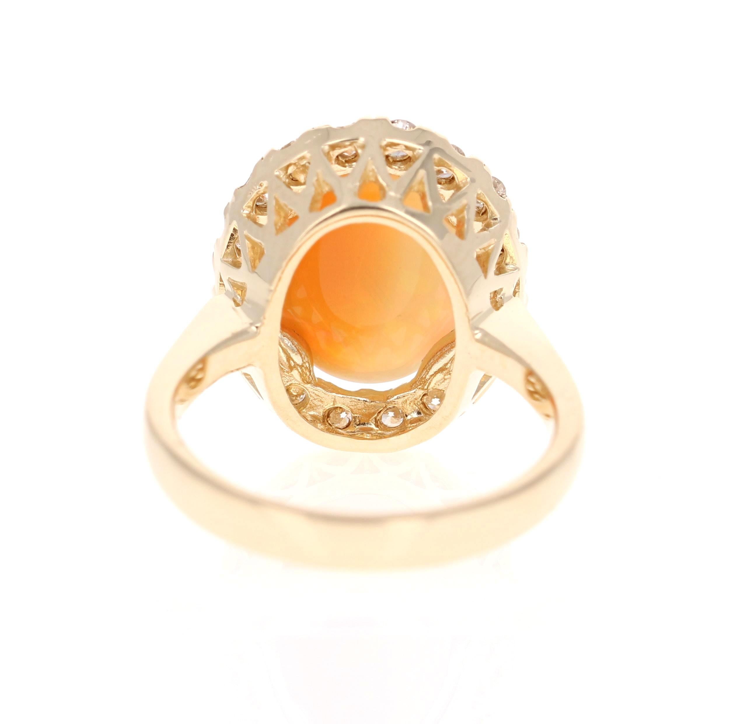 Oval Cut 4.94 Carat Opal Diamond 14 Karat Yellow Gold Ring
