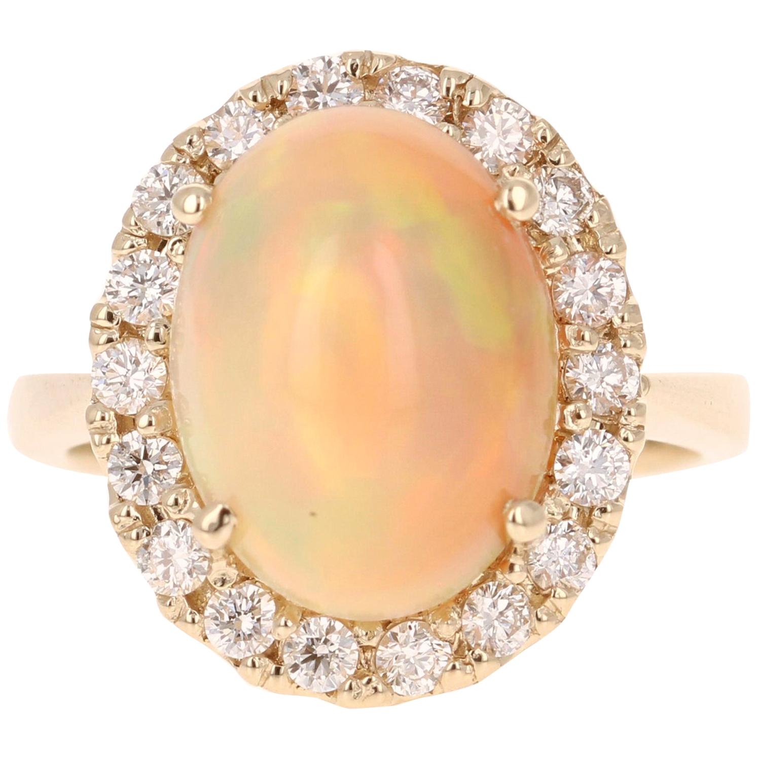 4.94 Carat Opal Diamond 14 Karat Yellow Gold Ring For Sale