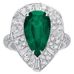 4.94 Carat Pear Emerald Cocktail Ring with Diamond in 18k White Gold