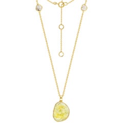4.94 Carat Sapphire Diamond Rose Cut 18 KT Yellow Gold Pendant Necklace