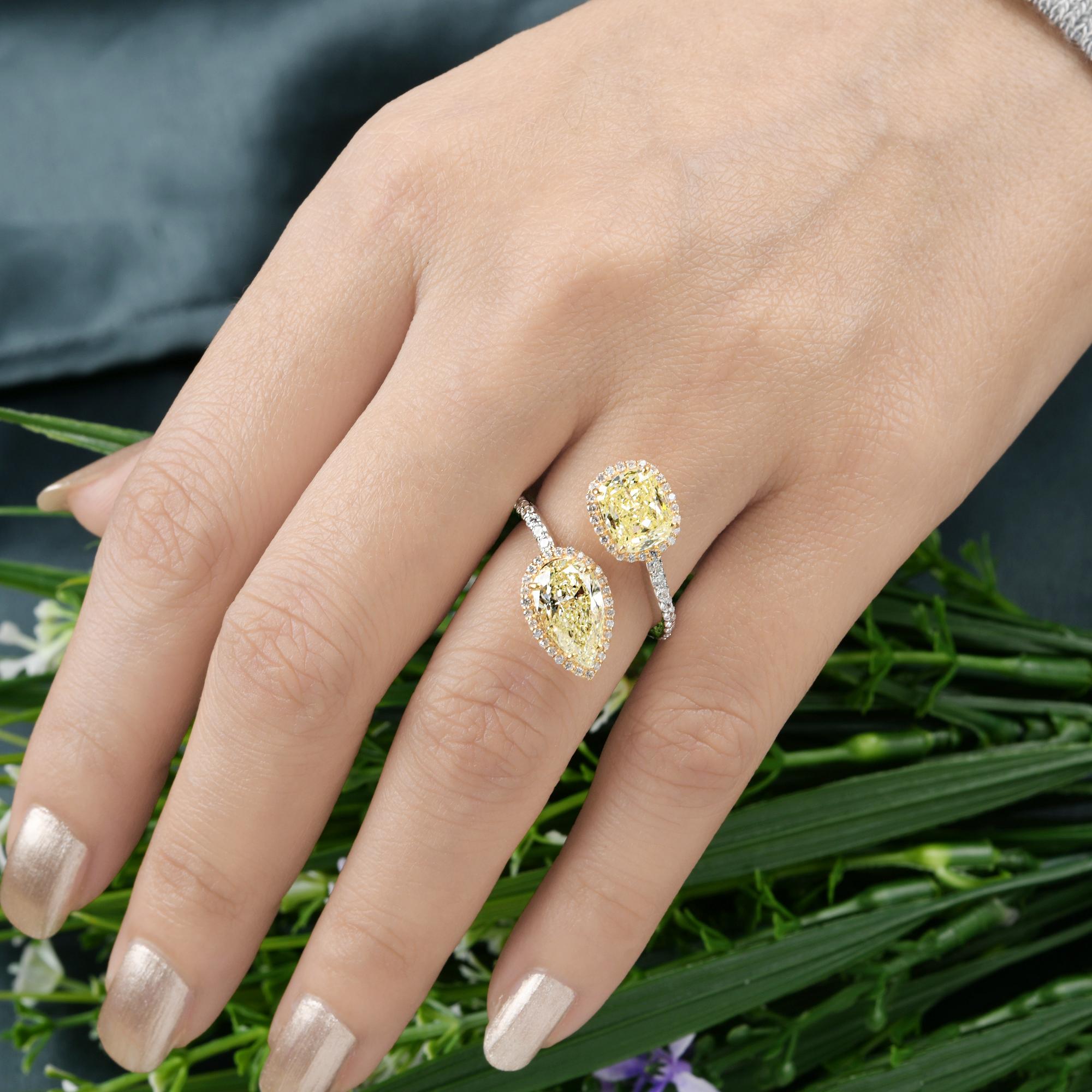 in vendita:  4,94 Carati SI Chiarezza HI Colore Giallo Diamante Aperto Anello 14 Karati Oro Doppio Tono 2