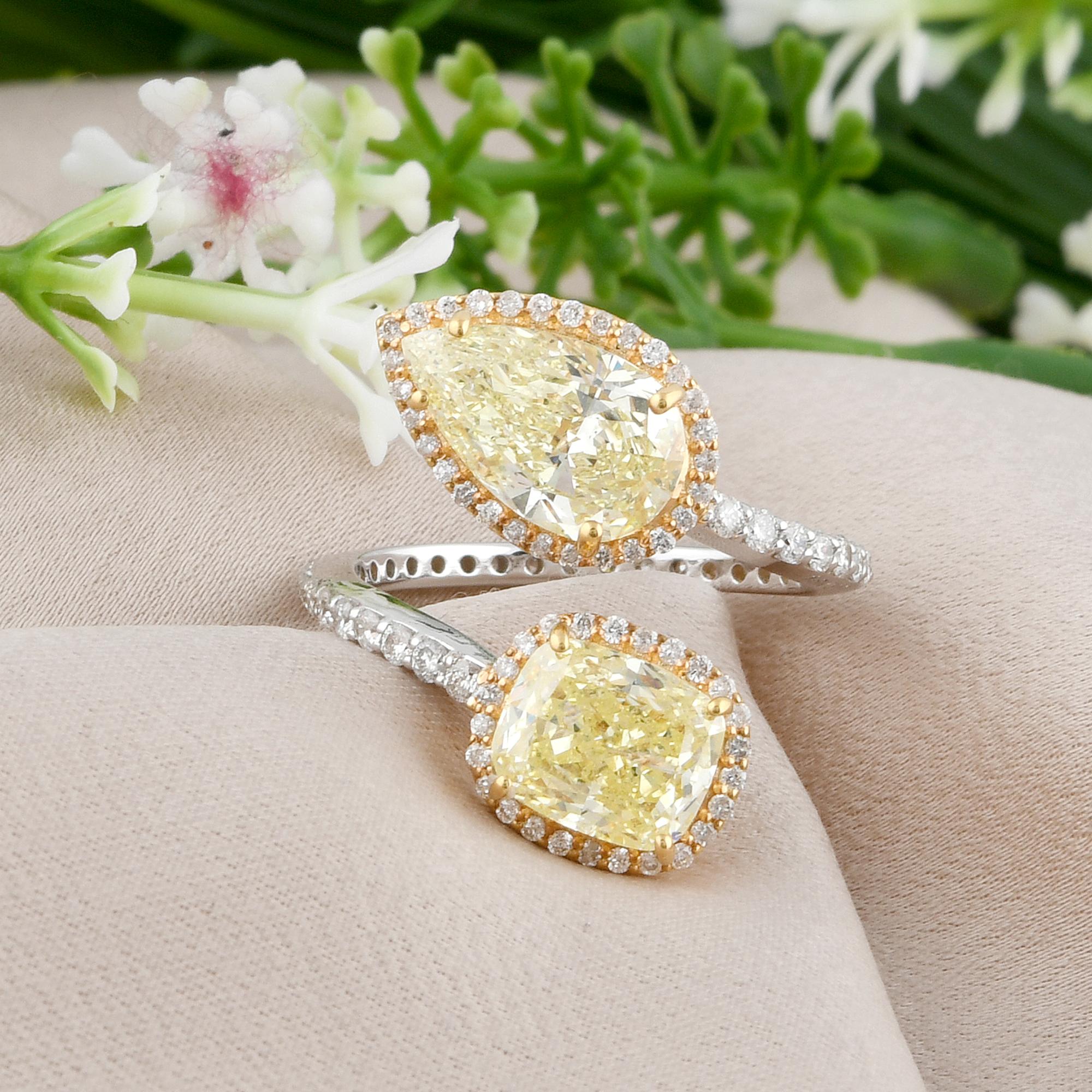 in vendita:  4,94 Carati SI Chiarezza HI Colore Giallo Anello Aperto con Diamante 18 Carati Doppio Tono Oro 4