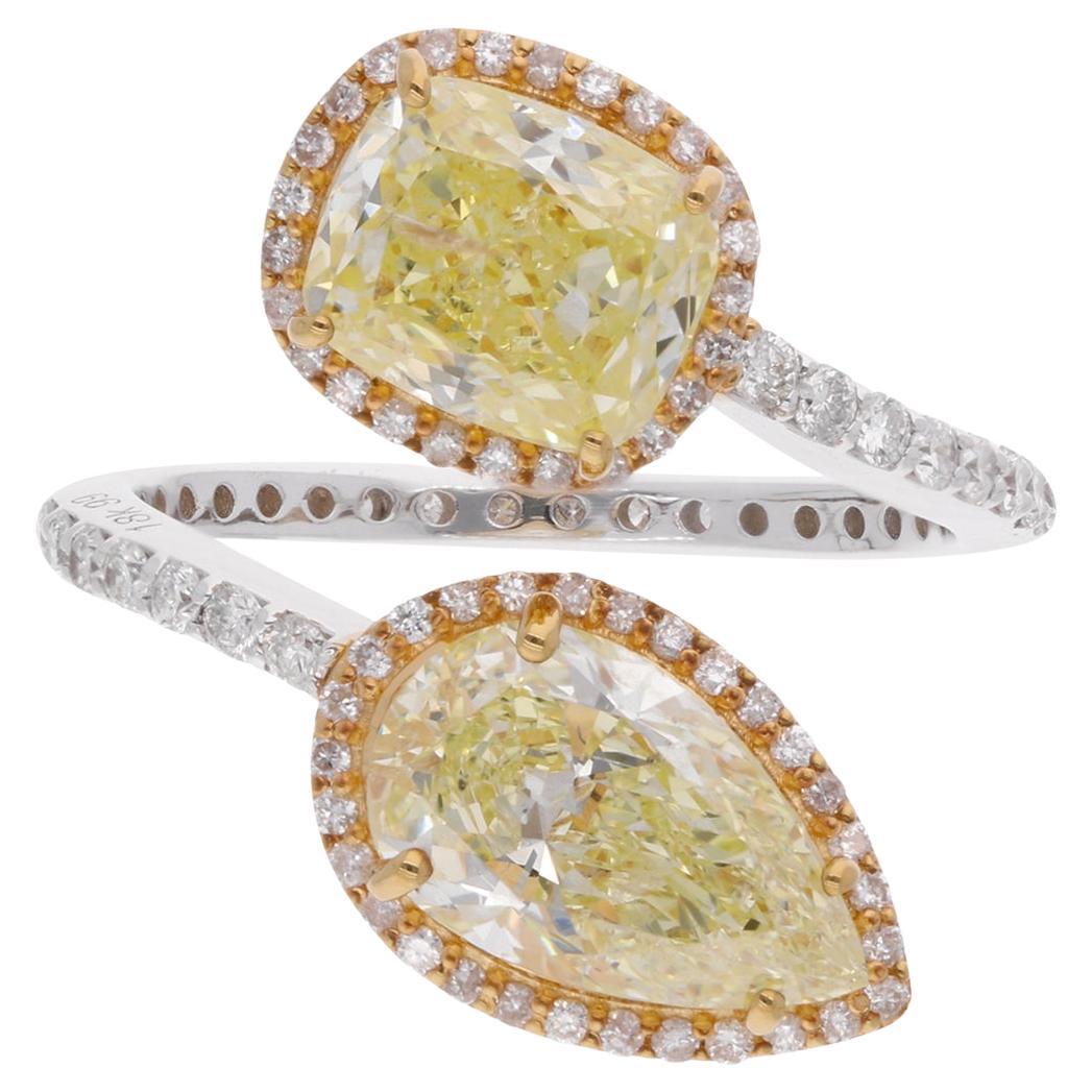 4,94 Carati SI Chiarezza HI Colore Giallo Anello Aperto con Diamante 18 Carati Doppio Tono Oro