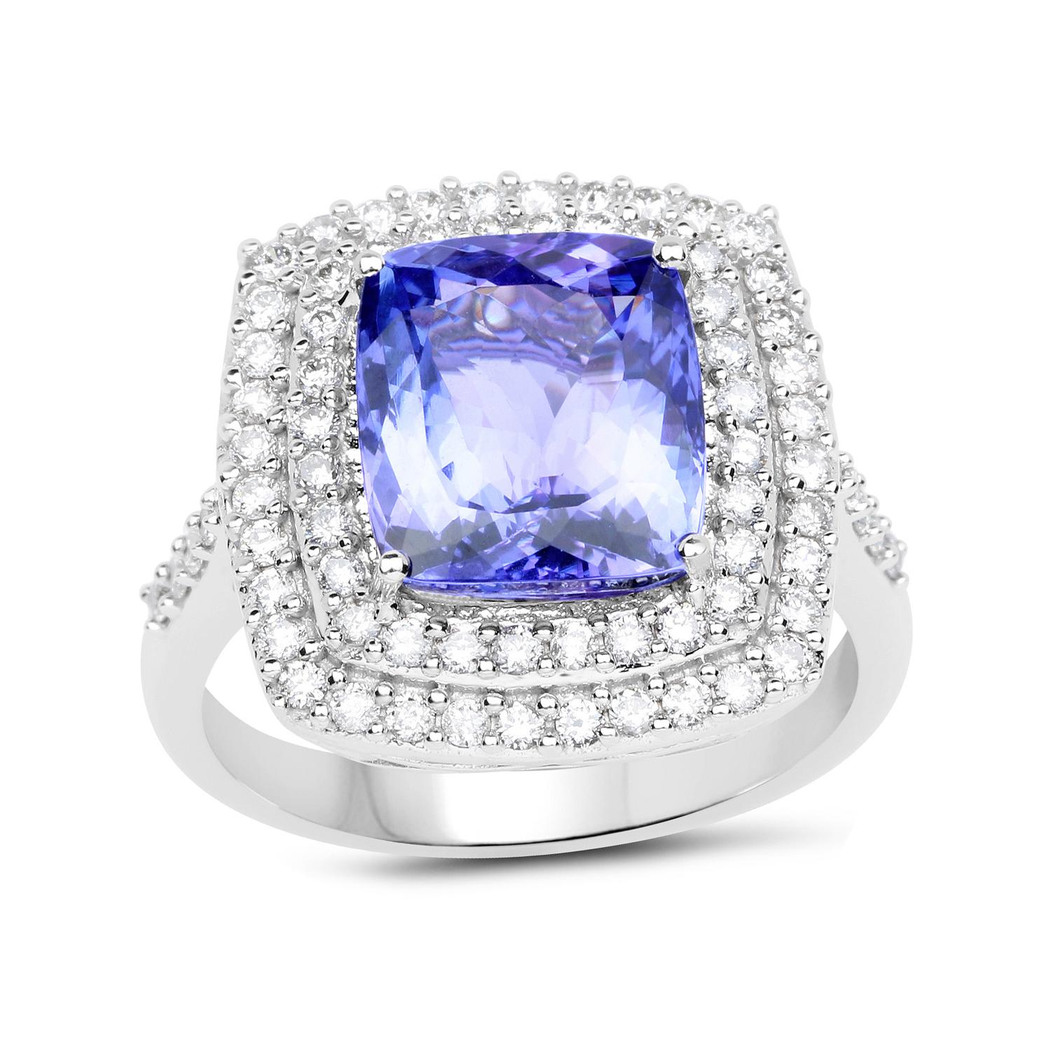 4.94 Carat Tanzanite and Diamond 14 Karat White Gold Cocktail Ring In New Condition For Sale In Great Neck, NY