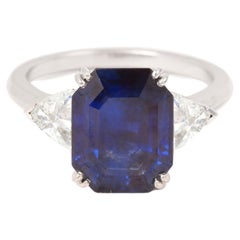 saphir medicament Certified 4.94 Carats Emerald Cut Ceylon Sapphire Diamonds Troïdia Platinum Ring
