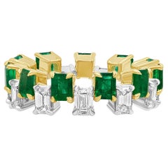 4.94 Carats Total Alternating Green Emerald and Diamond Eternity Wedding Band