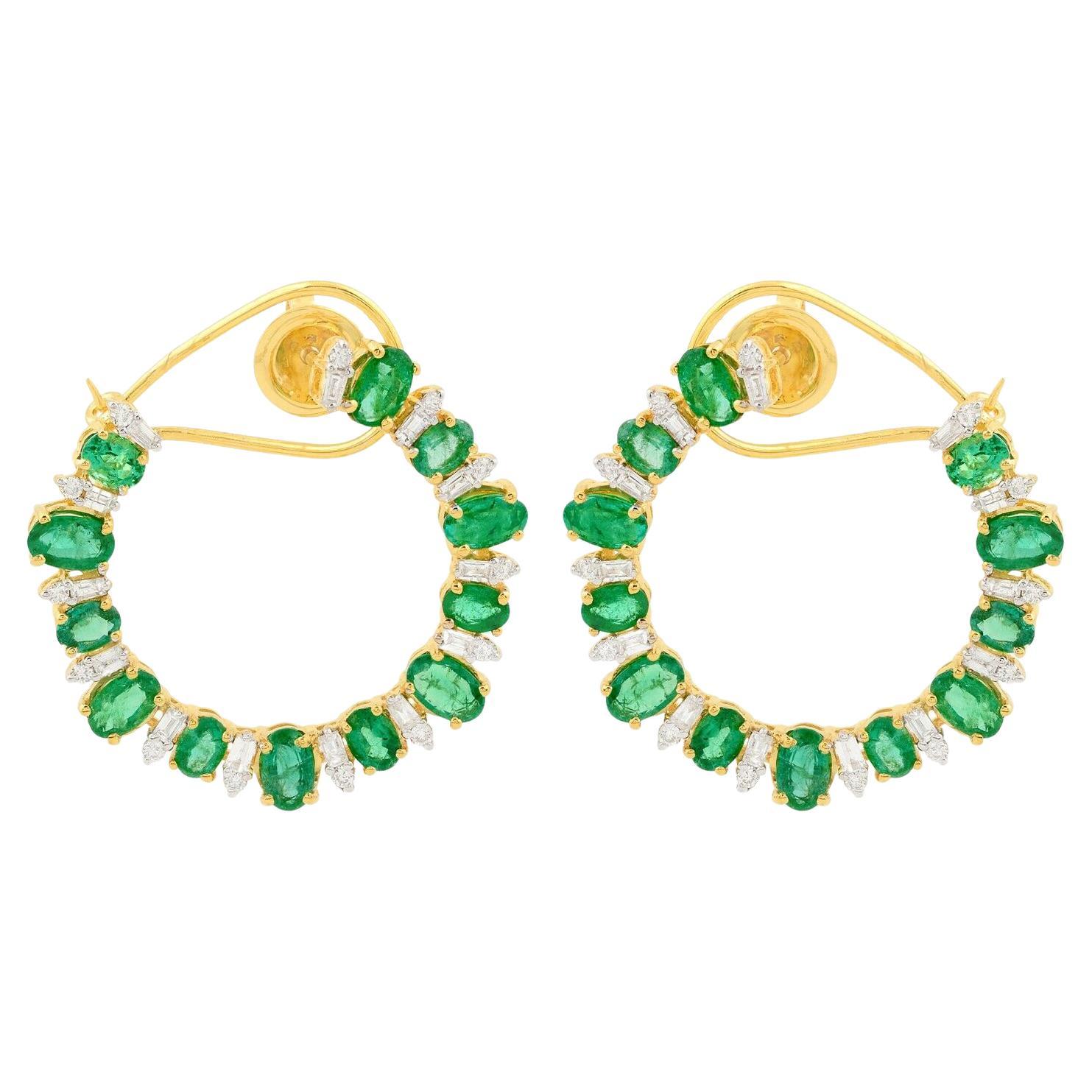 4.94 Carats Zambian Emerald Diamond 14 Karat Gold Earrings
