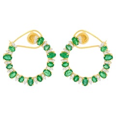 4.94 Carats Zambian Emerald Diamond 14 Karat Gold Earrings