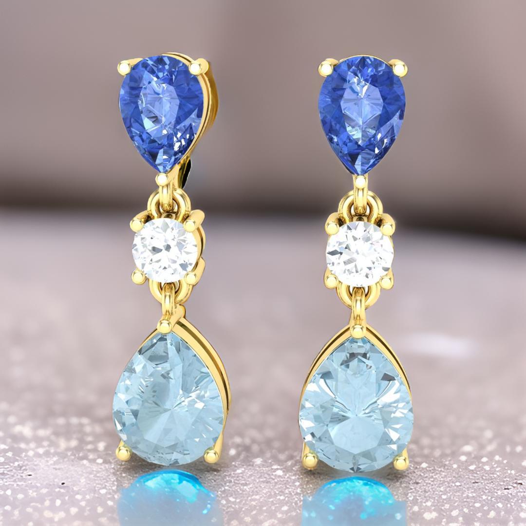 4.94 Cts Natural Tanzanite With Aquamarine Drop Dangle Silver Earrings Jewelry For Sale 3