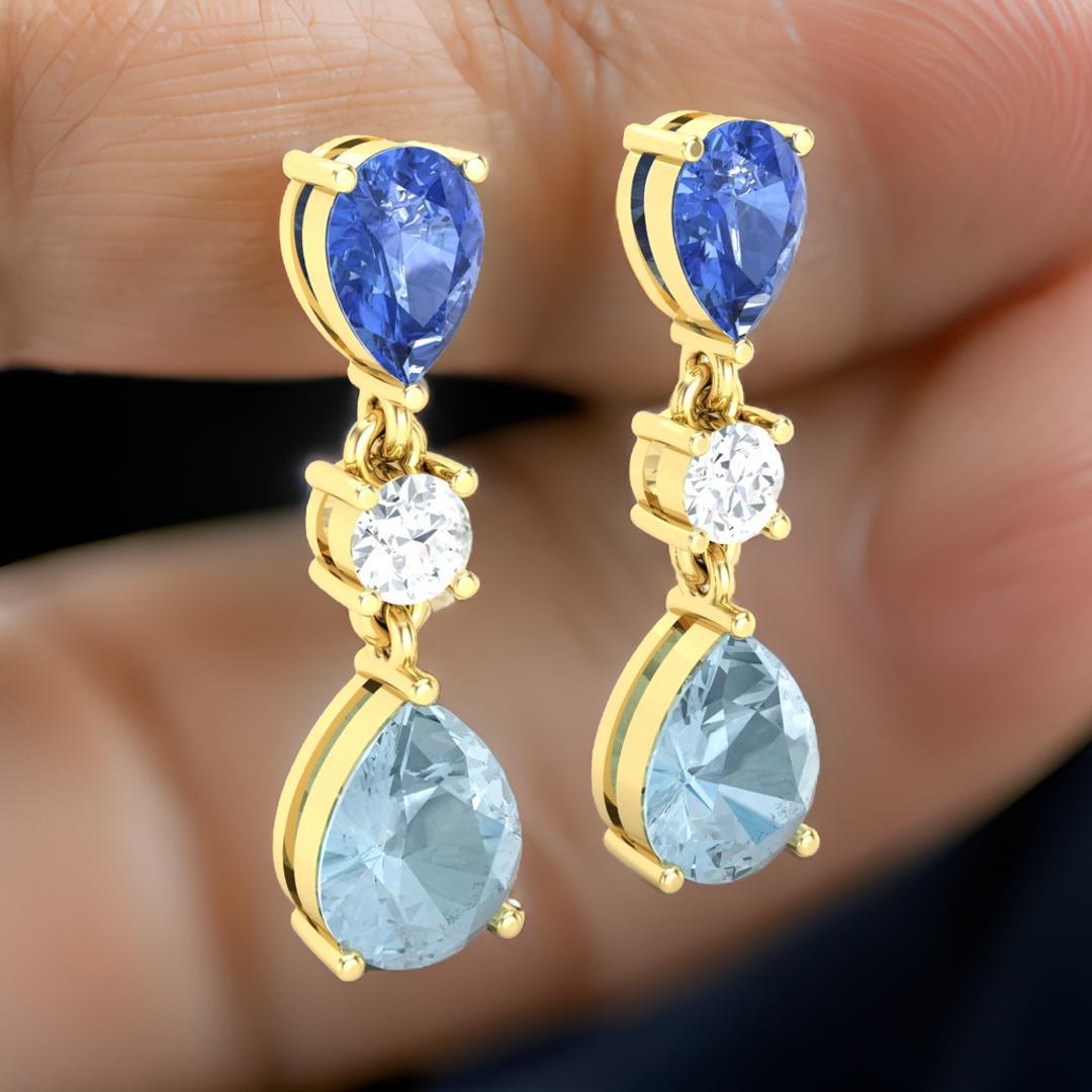 Art Deco 4.94 Cts Natural Tanzanite With Aquamarine Drop Dangle Silver Earrings Jewelry For Sale