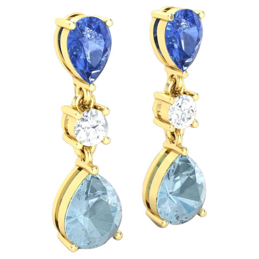 4.94 Cts Natural Tanzanite With Aquamarine Drop Dangle Silver Earrings Jewelry For Sale