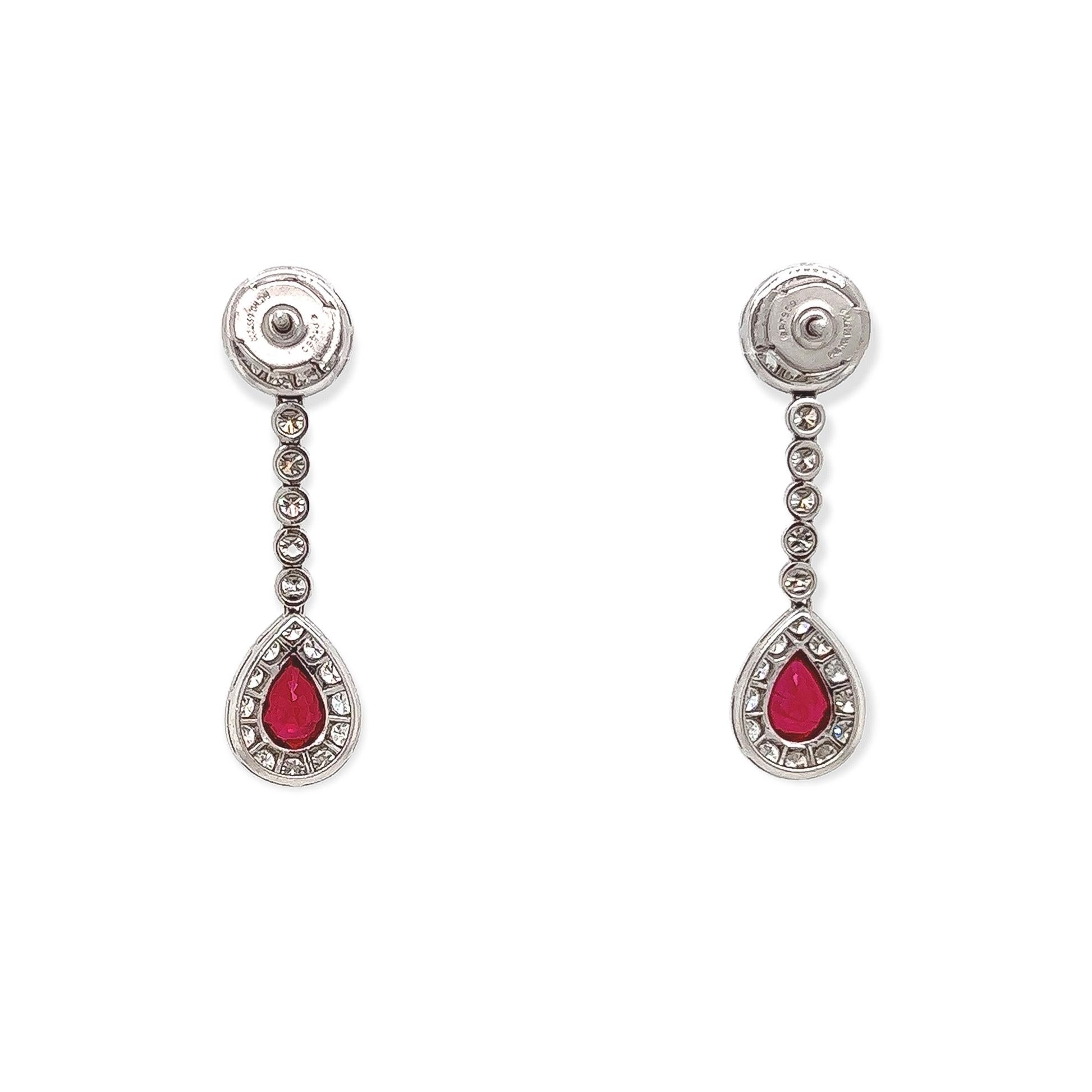 4.94 Total Carat Ruby and Diamond Drop Earrings in Platinum In New Condition For Sale In New York, NY
