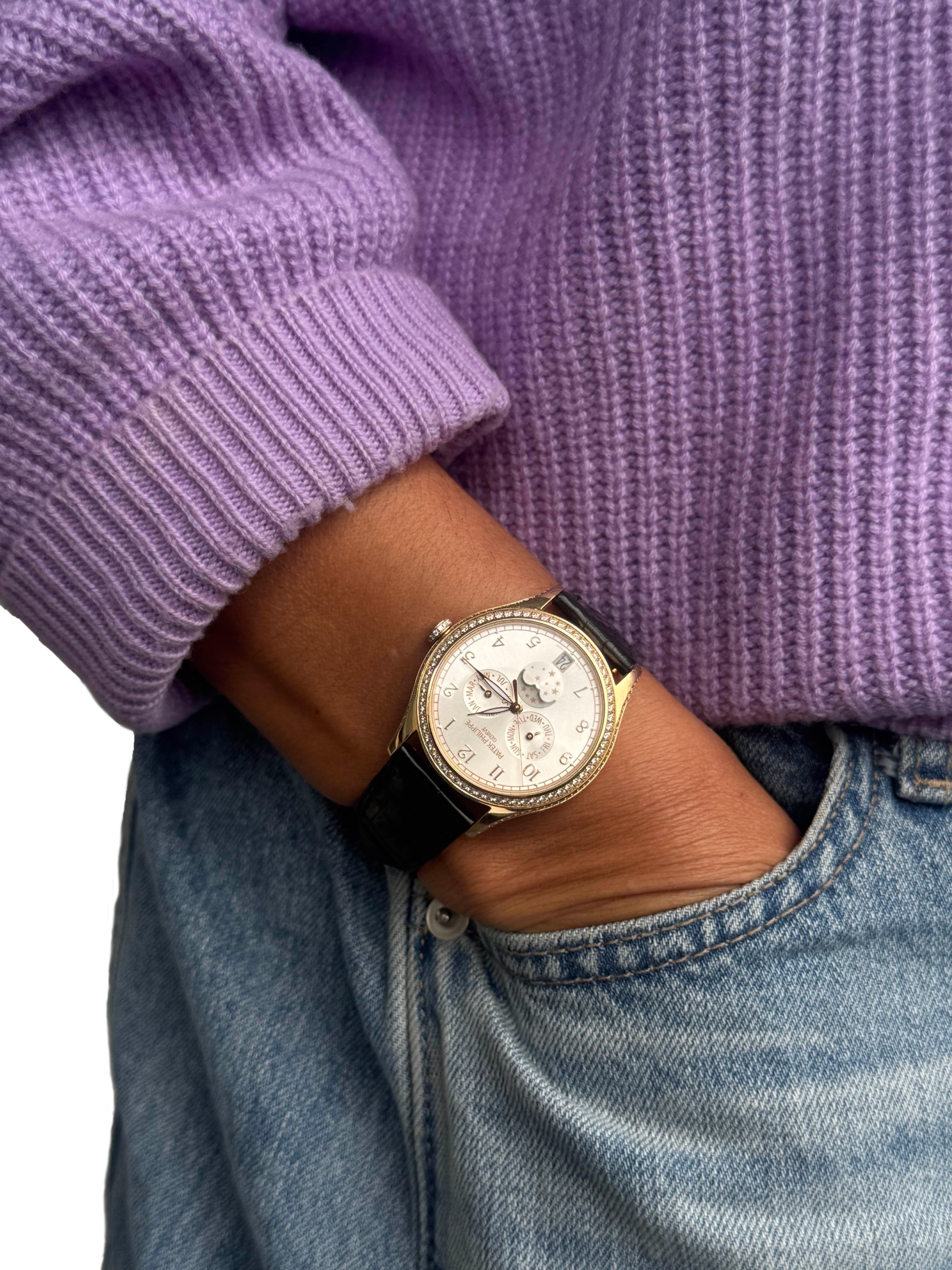 Brilliant Cut 4947R-001 Patek Philippe Annual Calendar Moon Phases Womens Watch Complications