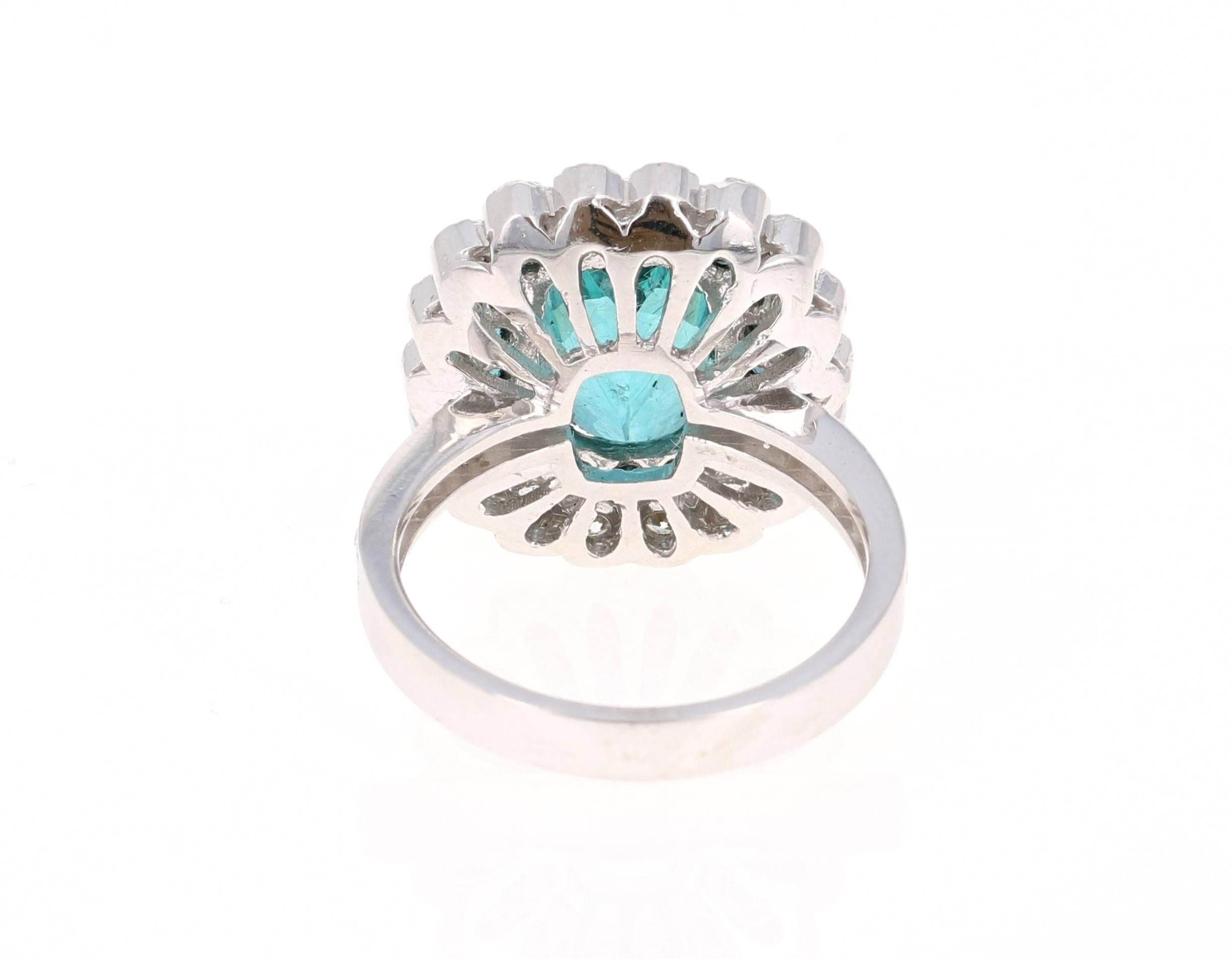 Modern 4.95 Carat Apatite Blue Diamond White Gold Cocktail Ring