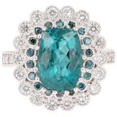 4.95 Carat Apatite Blue Diamond White Gold Cocktail Ring