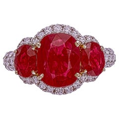 4.95 Carat Burma Ruby No Heat And Diamond Ring In 18 Karat White Gold
