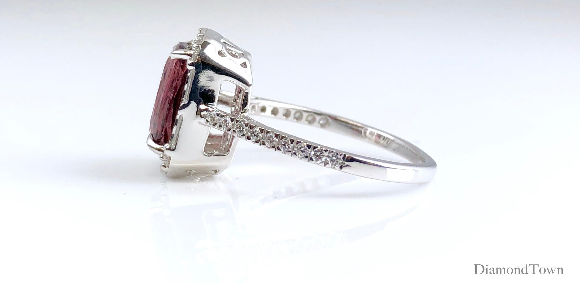 Contemporary 4.95 Carat Cushion Cut Raspberry Garnet and 1.19 Carat Diamond Cluster Ring