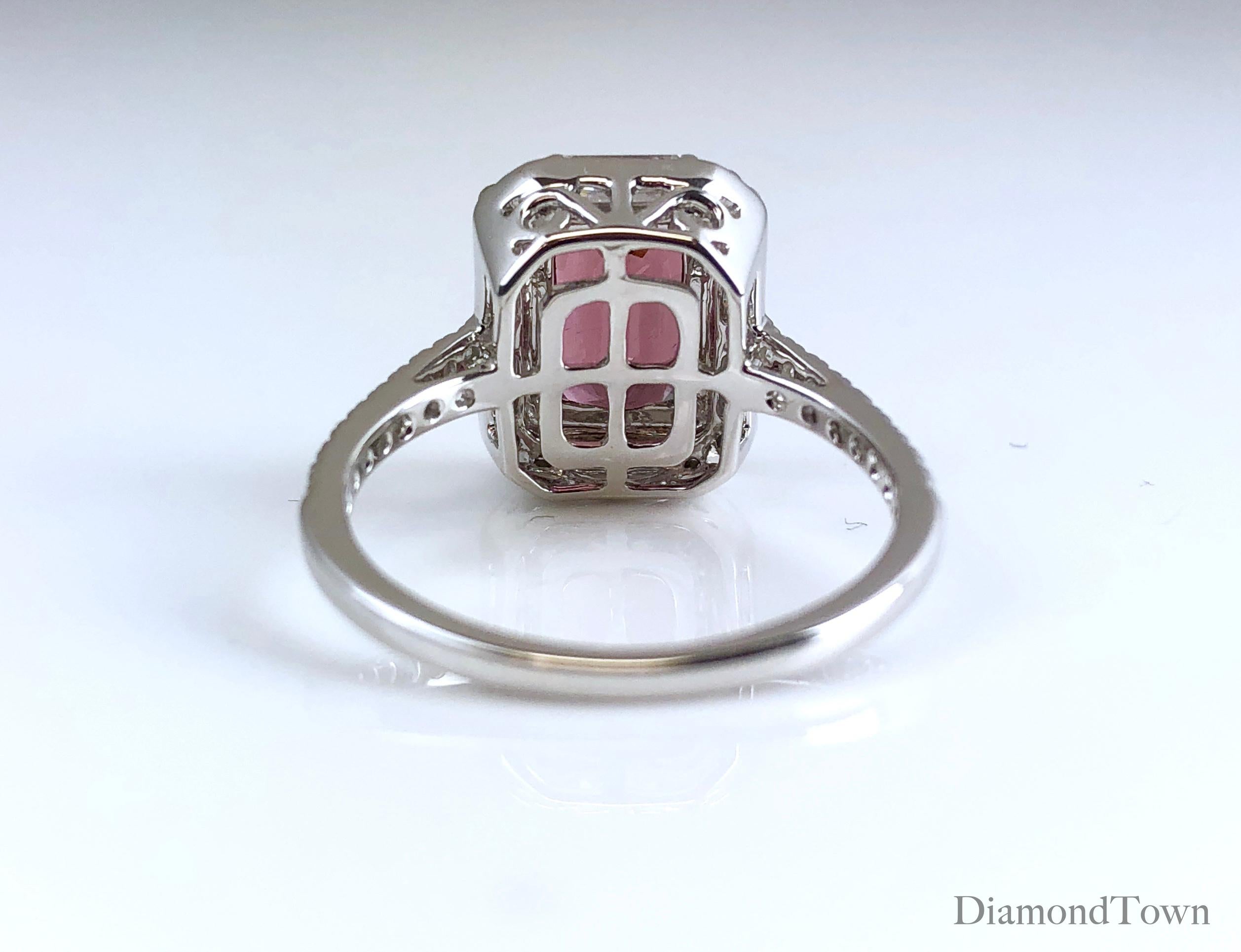 4.95 Carat Cushion Cut Raspberry Garnet and 1.19 Carat Diamond Cluster Ring In New Condition In New York, NY