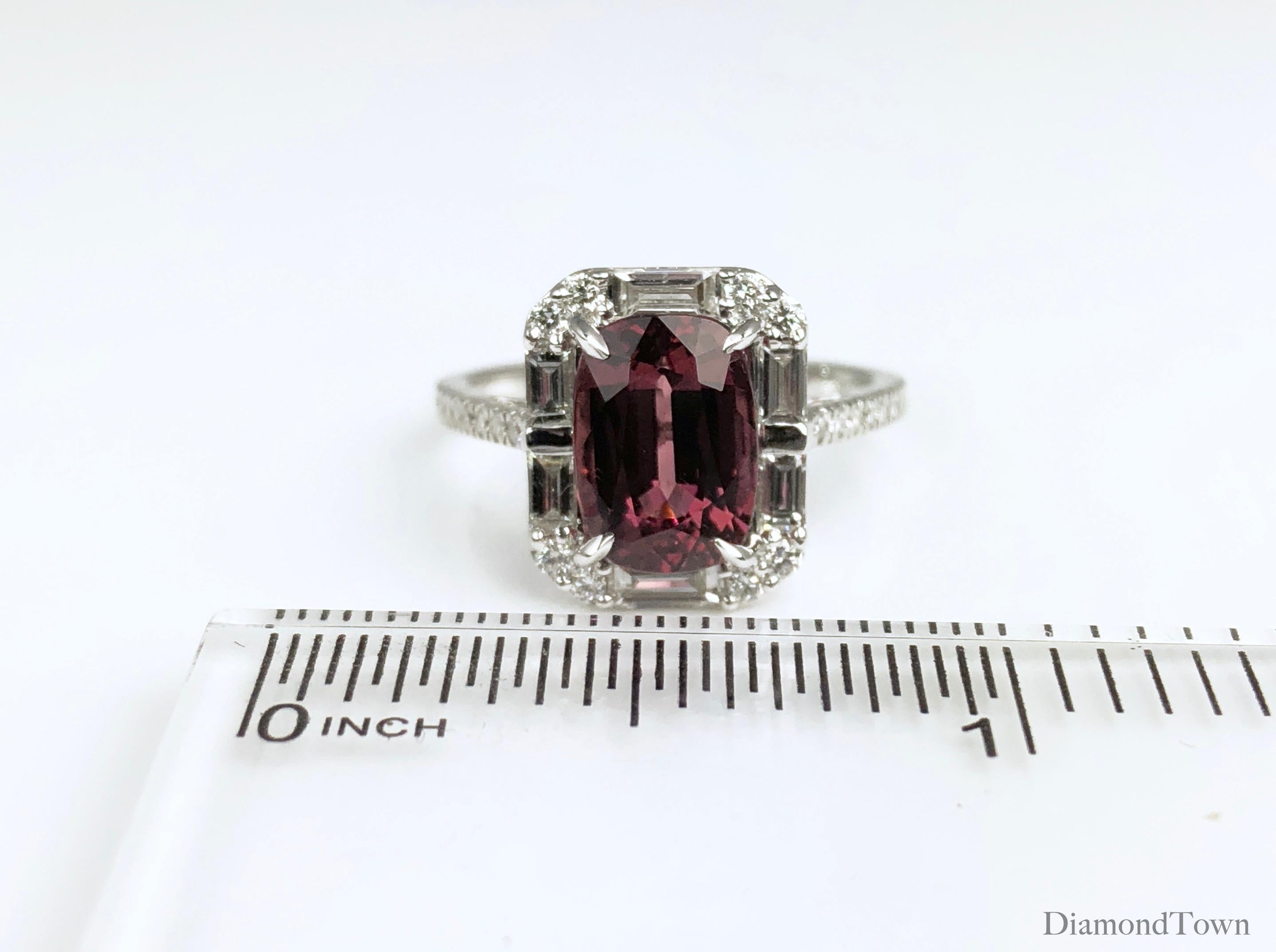 Women's 4.95 Carat Cushion Cut Raspberry Garnet and 1.19 Carat Diamond Cluster Ring