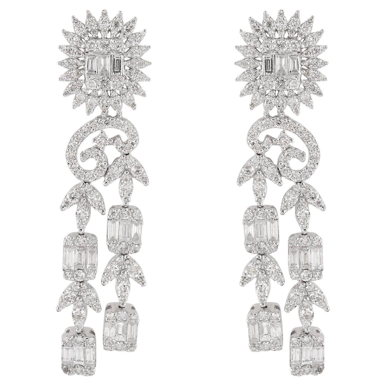Boucles d'oreilles chandelier en or blanc 14 carats avec diamants de 4,95 carats