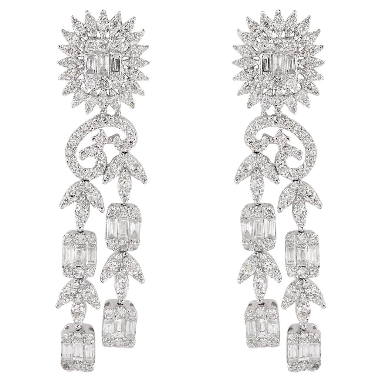 4.95 Carat Diamond 14 Karat White Gold Chandelier Earrings