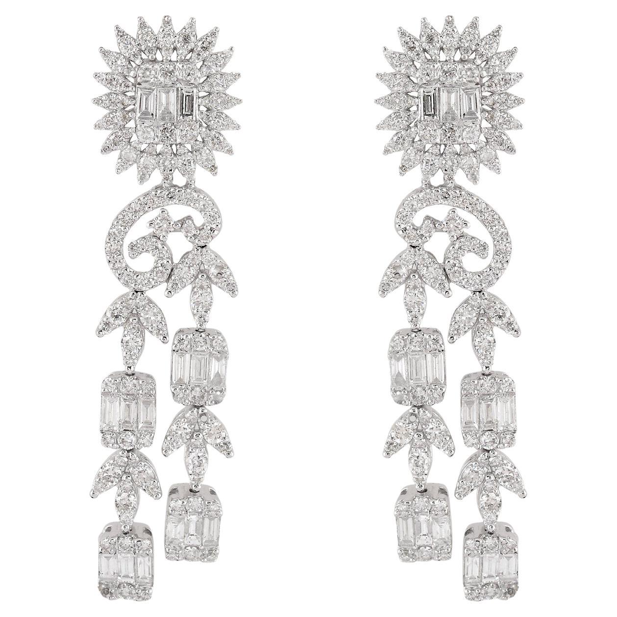 4.95 Carat Diamond 14 Karat White Gold Chandelier Earrings For Sale