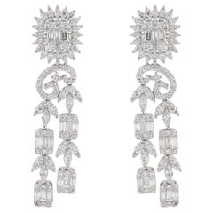 Boucles d'oreilles chandelier en or blanc 14 carats avec diamants de 4,95 carats