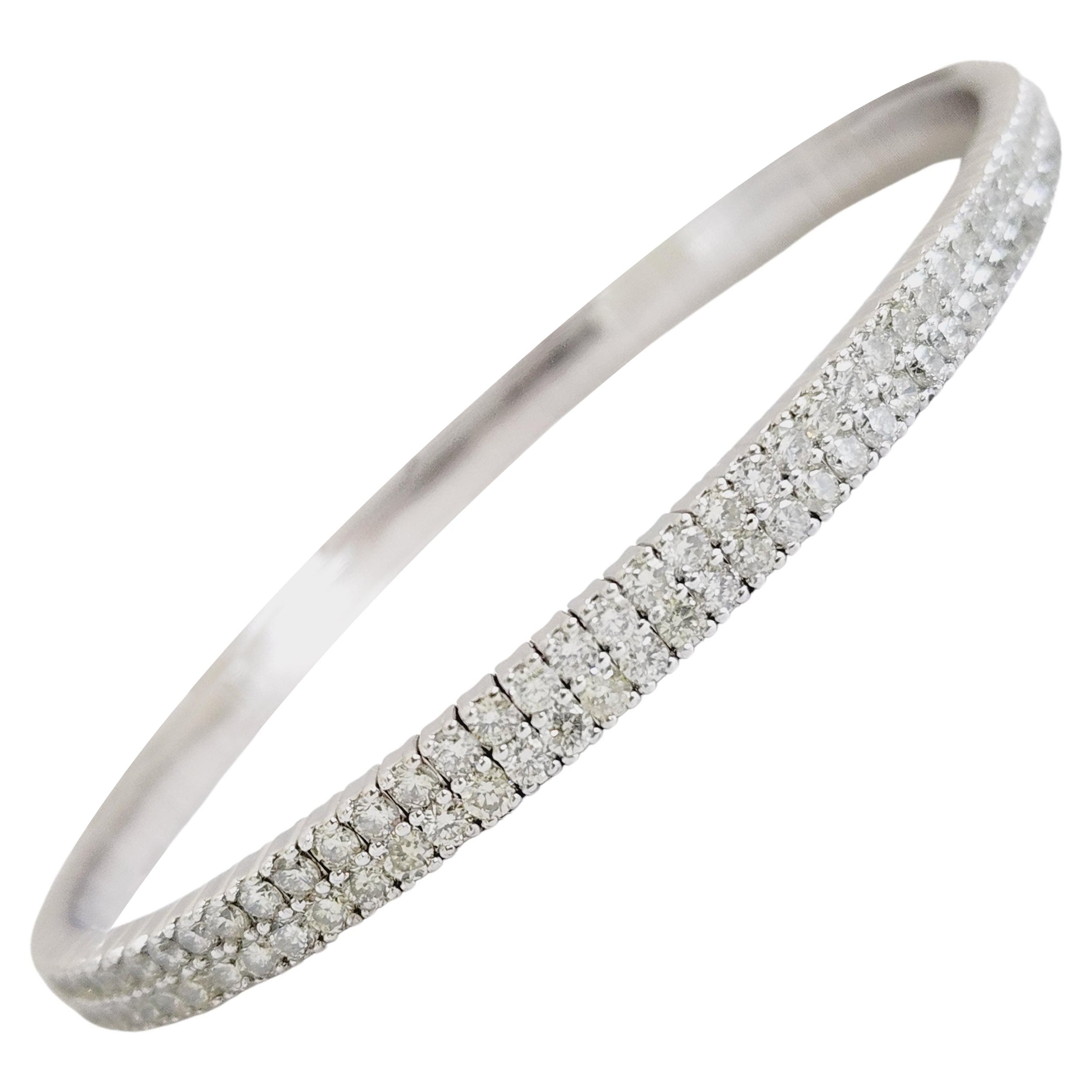 4.95 Carat Double Row Flexible Bangle White Gold 14 Karat Bracelet For Sale