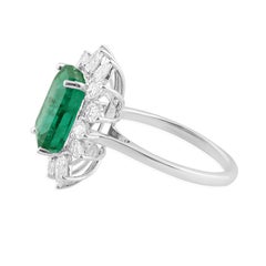 4.95 Carat Emerald 1.26 Carat SI/H Diamond 18 Karat White Gold Cocktail Ring