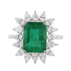 Zambian Emerald and Diamond Halo Ring, 4.95 Carat Emerald, 18K White Gold