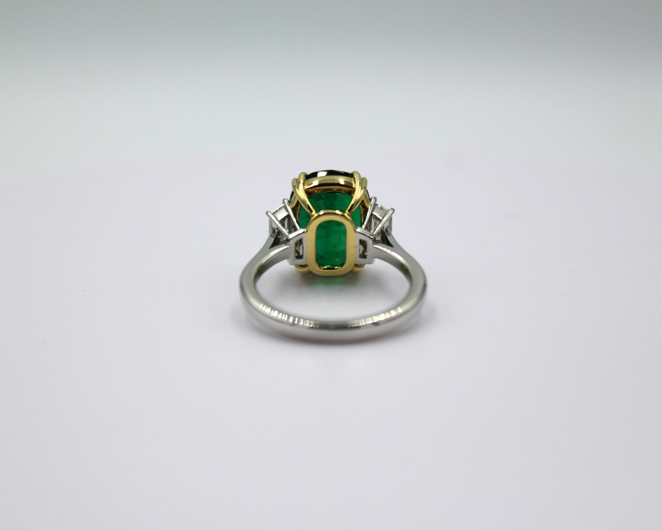 Cushion Cut 4.95 Carat Emerald Diamond Ring For Sale
