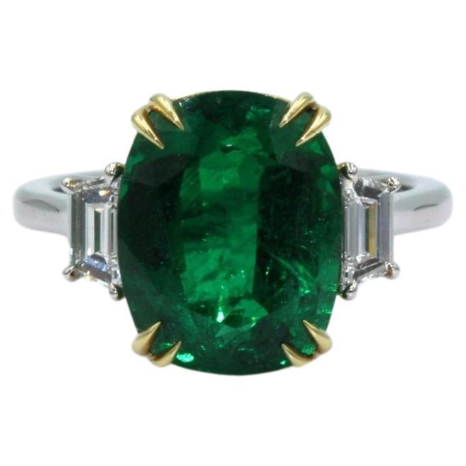 4.95 Carat Emerald Diamond Ring For Sale