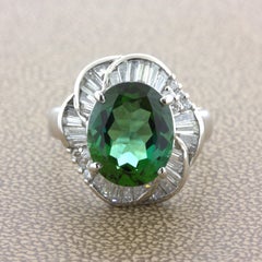 4.95 Carat Indicolite Tourmaline Diamond Platinum Spiral Ring