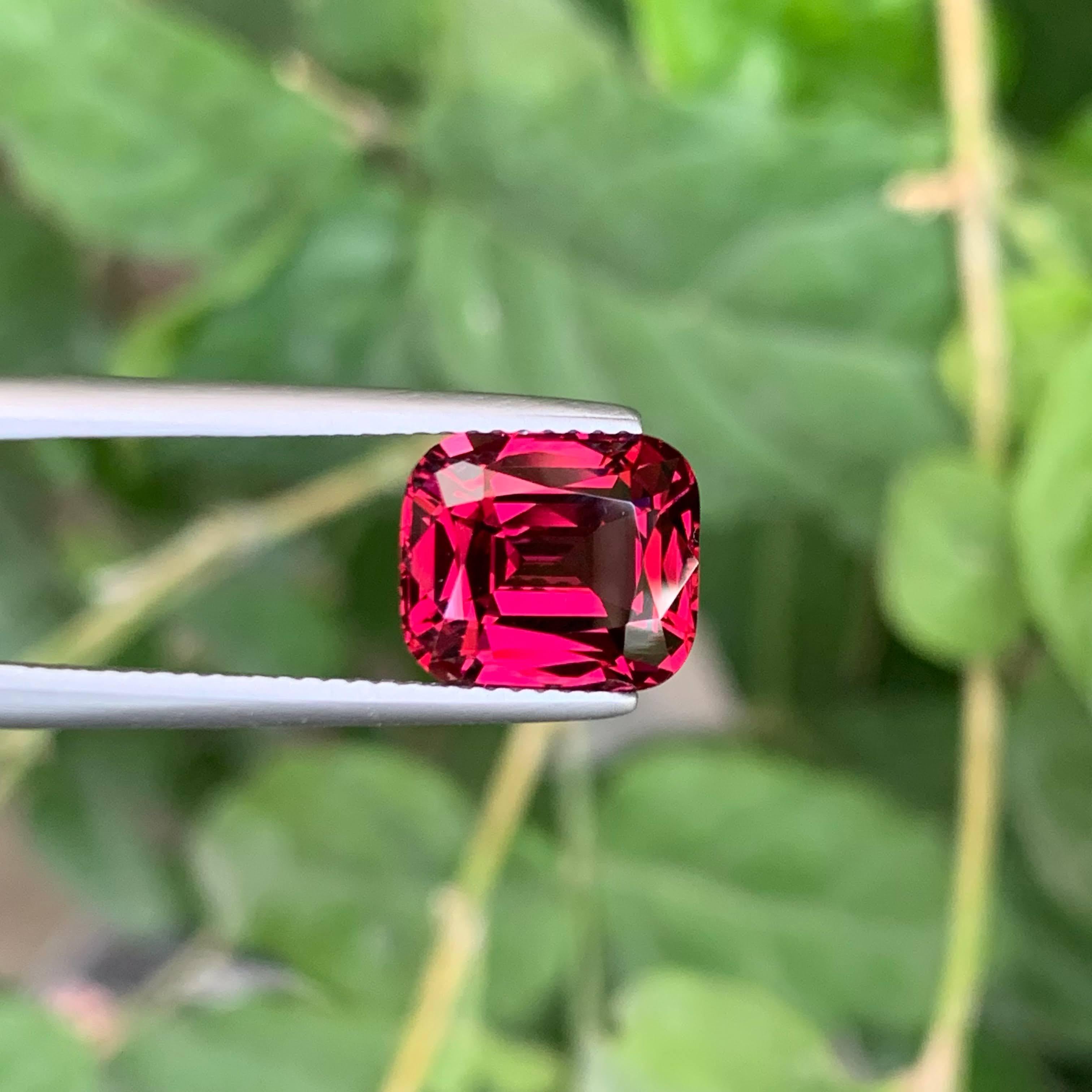 Modern 4.95 Carat Loose Pinkish Red Garnet Stone Cushion Cut Natural Tanzanian Gemstone For Sale