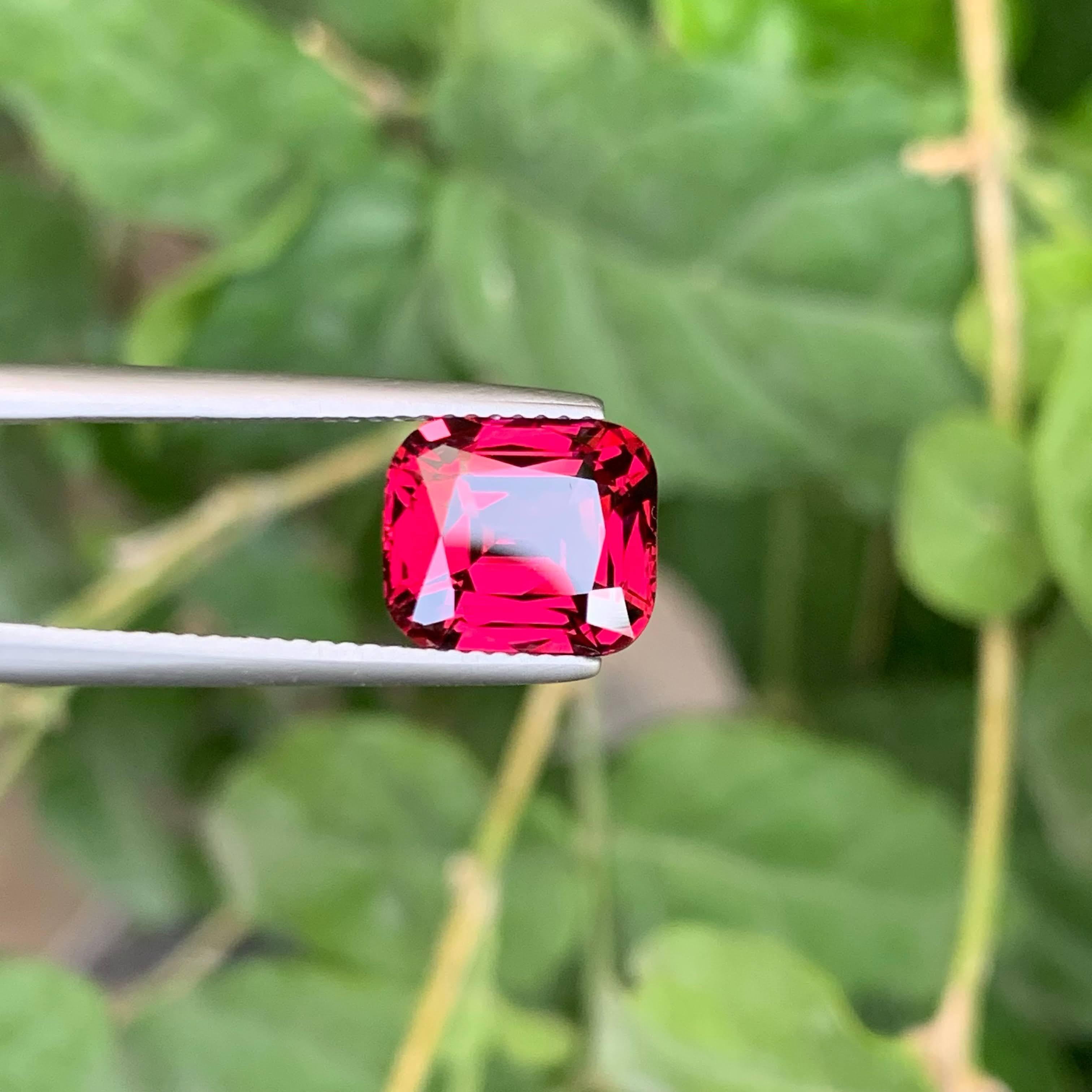 Women's or Men's 4.95 Carat Loose Pinkish Red Garnet Stone Cushion Cut Natural Tanzanian Gemstone For Sale
